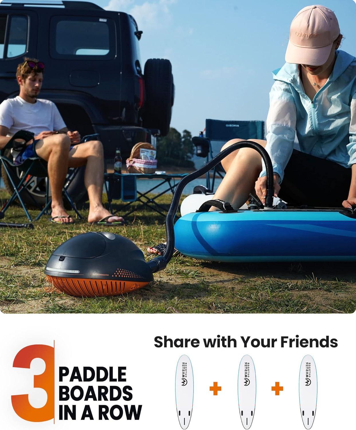 imageOutdoorMaster 16PSI High Pressure SUP Air Pump with Rechargeable Battery The Whale Intelligent Dual Stage Inflation ampamp AutoOff Feature and Deflation Function for Inflatable Stand Up Paddle Boards