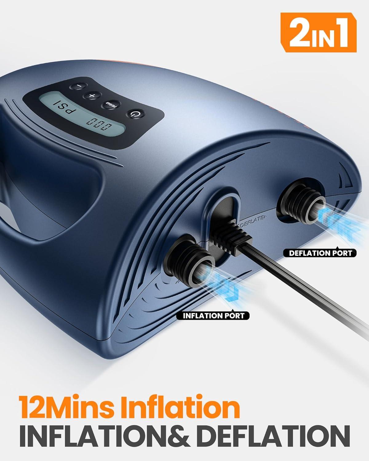 imageOutdoorMaster 20PSI High Pressure SUP Air Pump Shark Intelligent Dual Stage Inflation ampamp AutoOff ampamp Deflation 12V DC Car Connector for Inflatable Stand Up Paddle Boards BoatsDark Blue