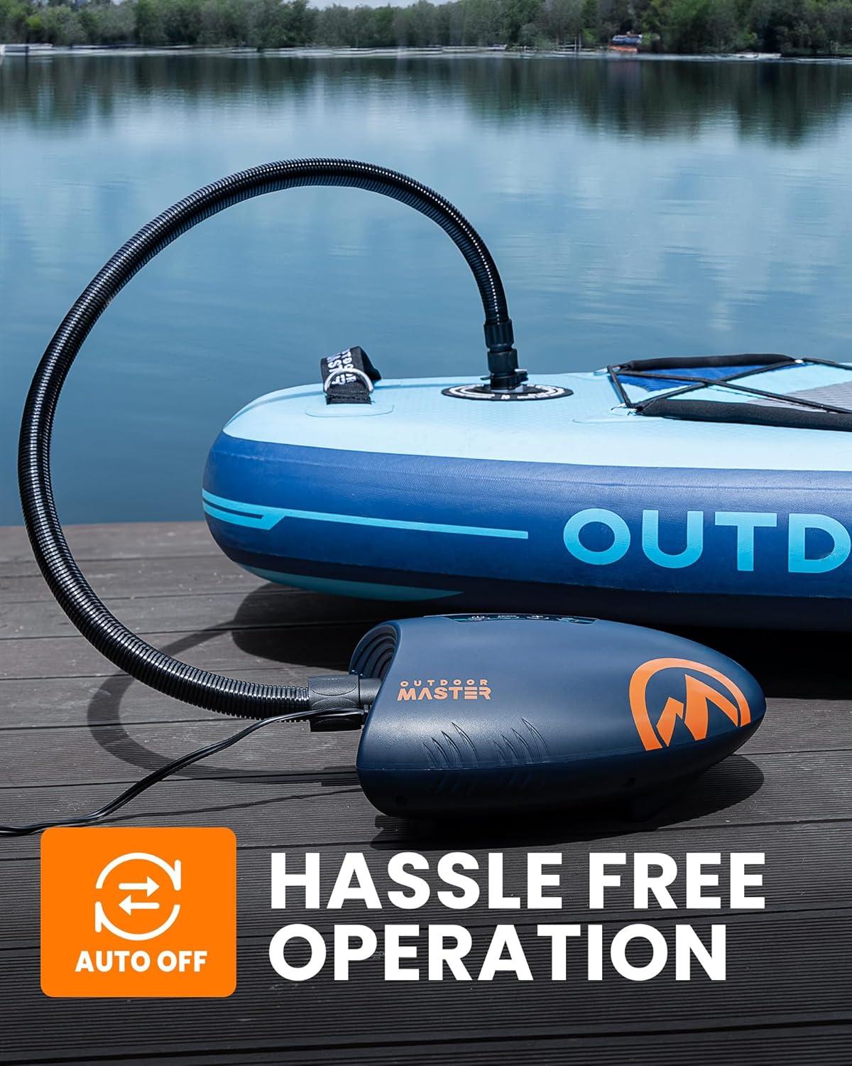 imageOutdoorMaster 20PSI High Pressure SUP Air Pump Shark Intelligent Dual Stage Inflation ampamp AutoOff ampamp Deflation 12V DC Car Connector for Inflatable Stand Up Paddle Boards BoatsDark Blue
