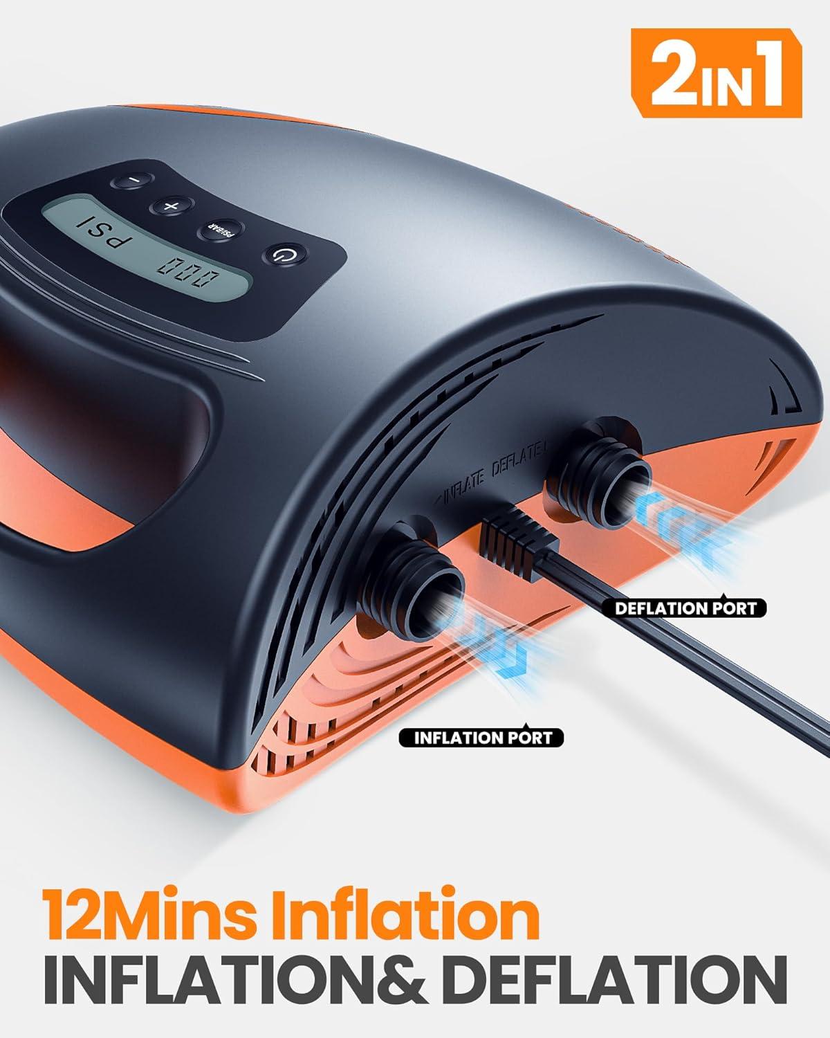 imageOutdoorMaster 20PSI High Pressure SUP Air Pump Shark Intelligent Dual Stage Inflation ampamp AutoOff ampamp Deflation 12V DC Car Connector for Inflatable Stand Up Paddle Boards BoatsBlack