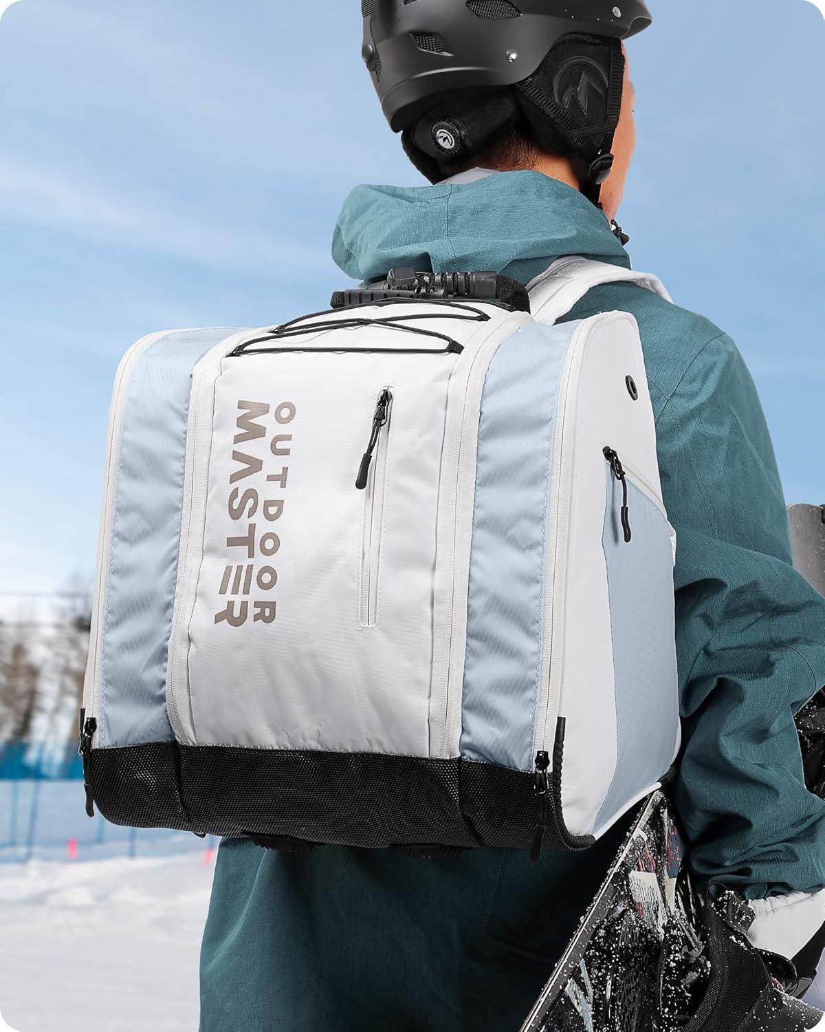 imageOutdoorMaster 38L Ski Boot Bag Air Travel Snowboard Boot Backpack with Waterproof Bottom for Ski Helmet Goggles and GlovesSnowy