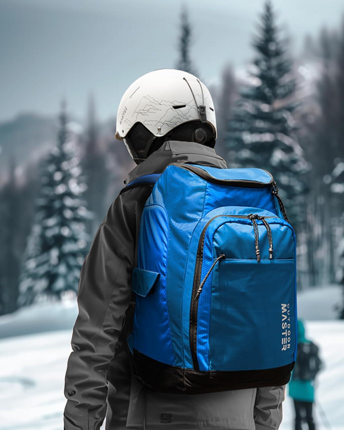 imageOutdoorMaster 50L Ski Boot BagSki and Snowboard Boots Travel Backpack with Helmet Compartment Waterproof Exterior ampamp BottomNavy