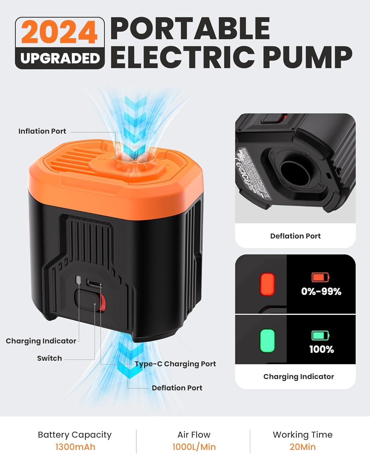 imageOutdoorMaster Bonito 5kPa Portable Electric Air Pump for Inflatables 1443Wh Rechargeable Mini Air Pump Inflator Inflation ampamp Deflation for Air Mattress Pool Float Storage Bags Air Beds