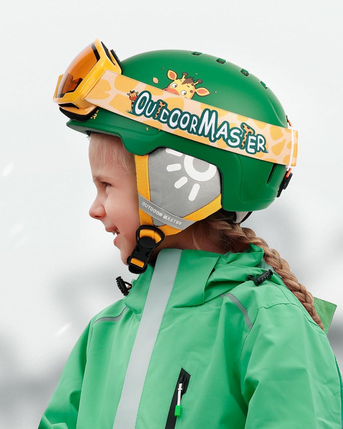 imageOutdoorMaster Kids Ski Helmet and Goggles Set Snowboard Helmet Durable PC Shell ampamp EPS Foam Snow Helmet 12 Cooling Vents Dial Fit Skiing Helmet SafetyCertified Snow Sport Helmets for Boys ampamp GirlsMatte Green