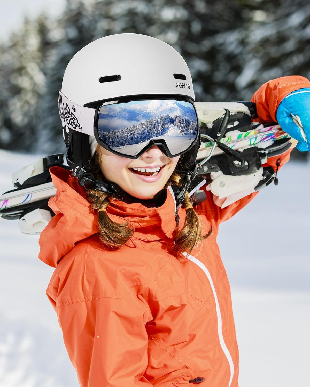 imageOutdoorMaster Kids Snowboarding Helmet for Boys ampamp Girls Durable PC Shell EPS Foam ampamp 12 Cooling Vents Adjustable Dial FitArctic White