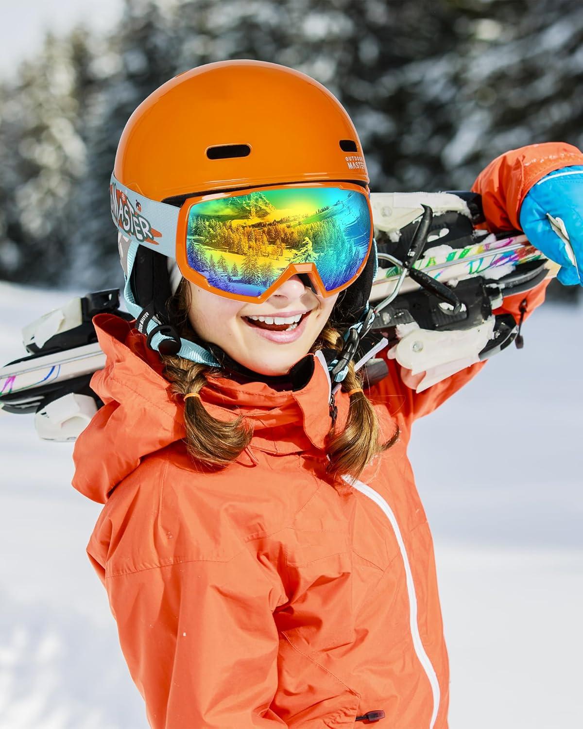 imageOutdoorMaster Kids Snowboarding Helmet for Boys ampamp Girls Durable PC Shell EPS Foam ampamp 12 Cooling Vents Adjustable Dial FitGlossy Dark Orange