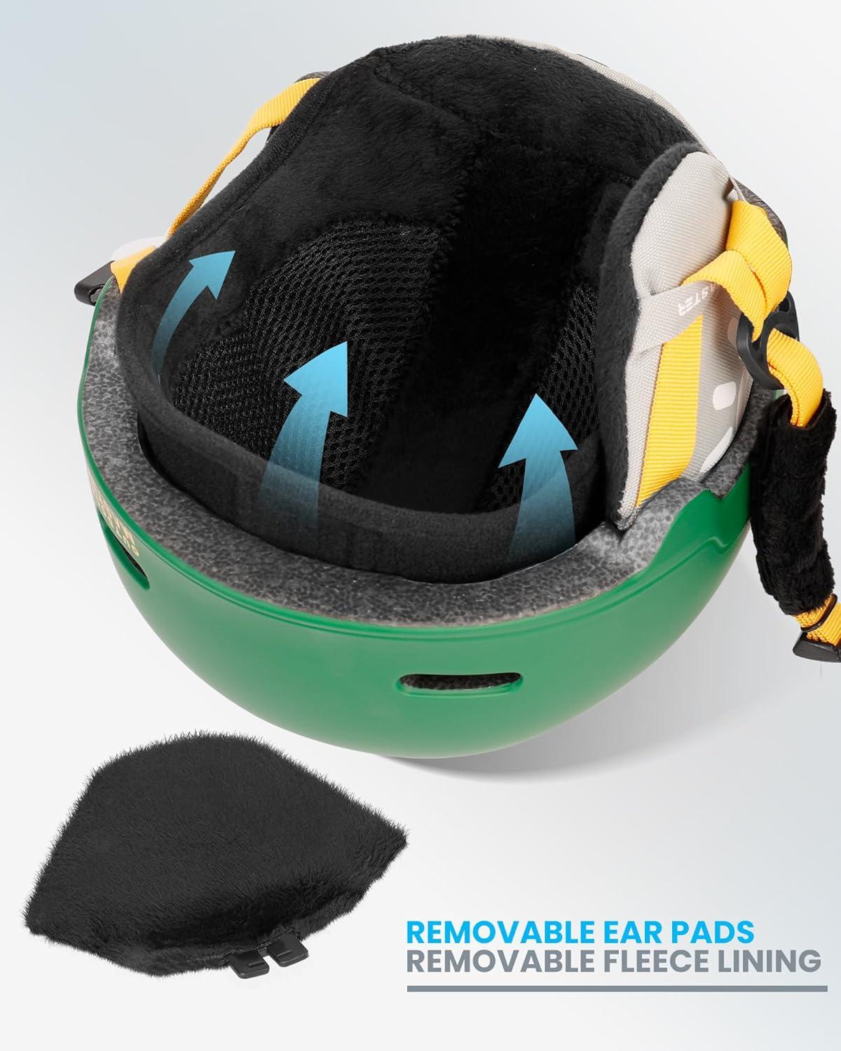 imageOutdoorMaster Kids Snowboarding Helmet for Boys ampamp Girls Durable PC Shell EPS Foam ampamp 12 Cooling Vents Adjustable Dial FitMatte Green