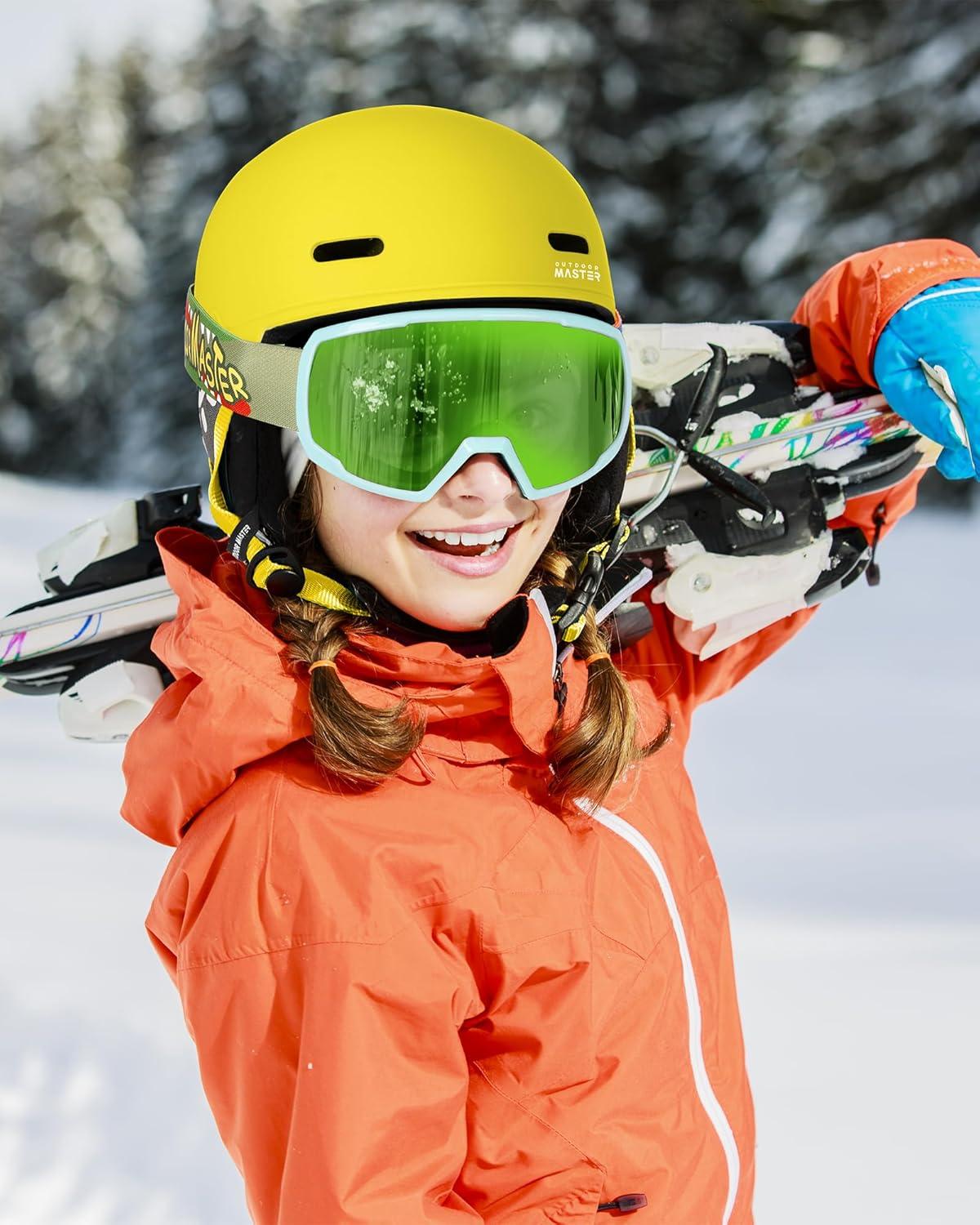 imageOutdoorMaster Kids Snowboarding Helmet for Boys ampamp Girls Durable PC Shell EPS Foam ampamp 12 Cooling Vents Adjustable Dial FitMatte Yellow