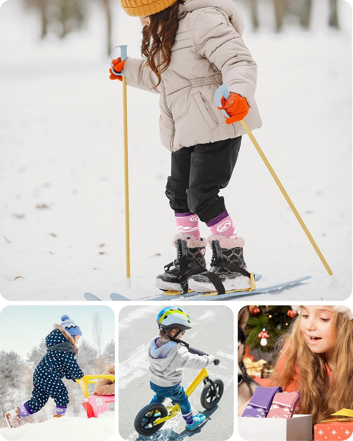 imageOutdoorMaster Merino Wool Ski Socks for Kids Boys ampamp Girls Thermal Winter Warm Snowboarding Socks for Cold WeatherZ Purple peach Pink