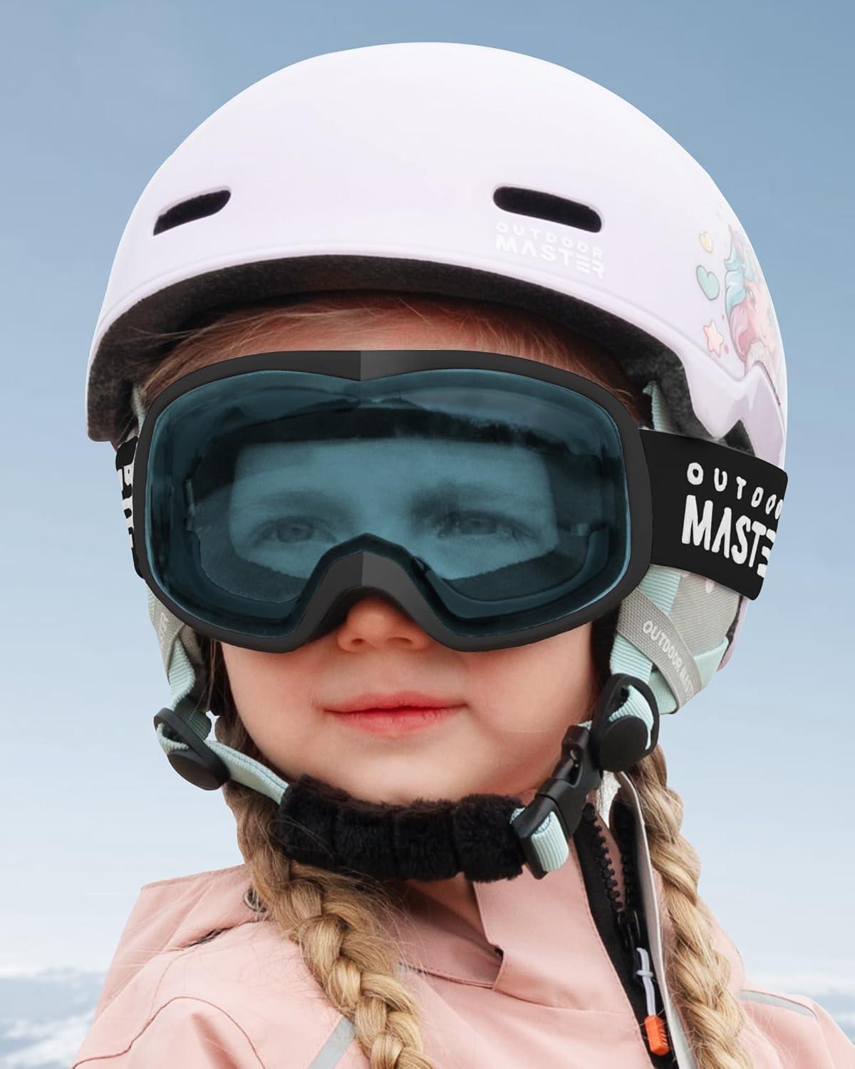 imageOutdoorMaster Owl Kids Ski Goggles OTG AntiFog Snowboard Goggles with 100 UV ProtectionBlack Framevlt 60 Blue Lens