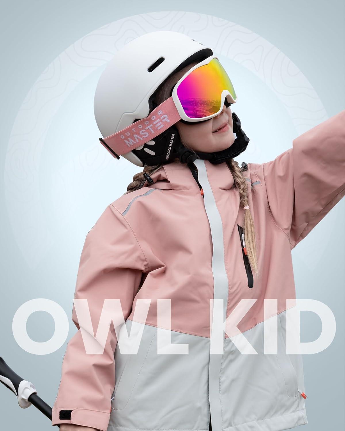 imageOutdoorMaster Owl Kids Ski Goggles OTG AntiFog Snowboard Goggles with 100 UV ProtectionWhite Framevlt 13 Revo Pink