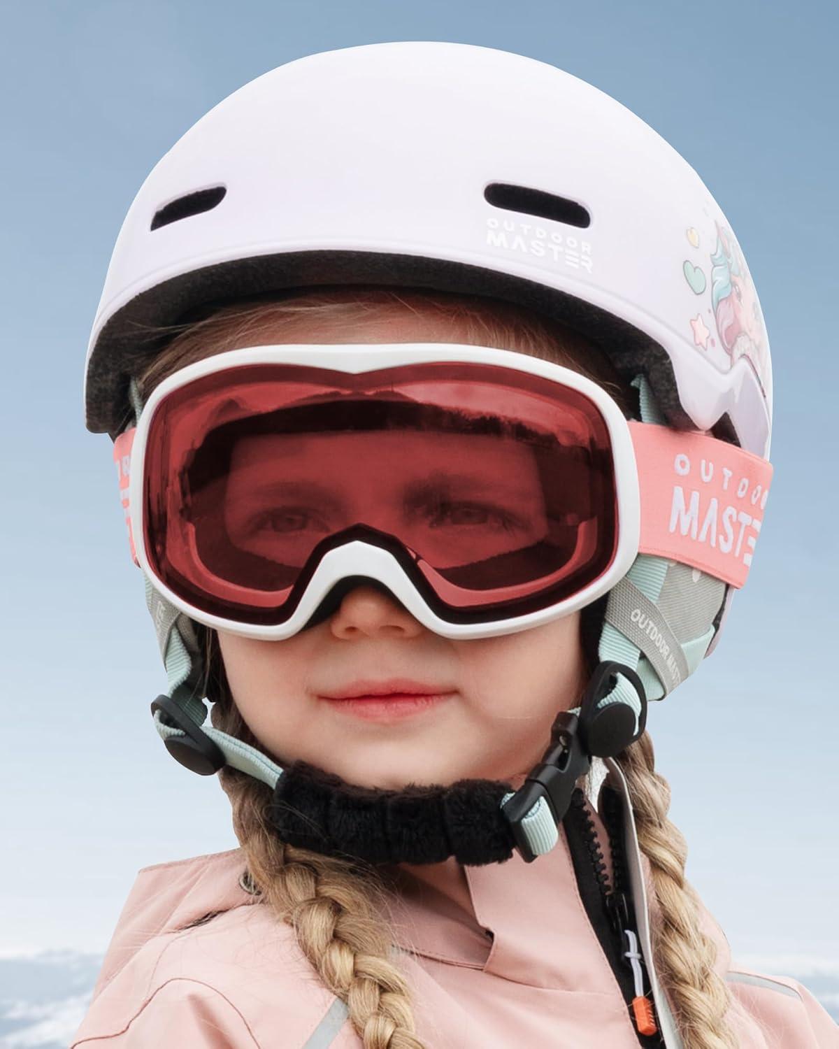 imageOutdoorMaster Owl Kids Ski Goggles OTG AntiFog Snowboard Goggles with 100 UV ProtectionWhite Framevlt 53 Red Lens