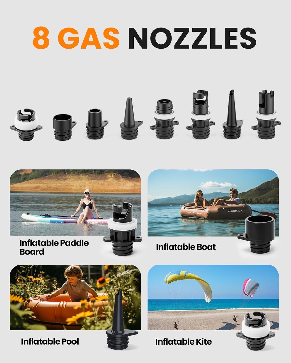imageOutdoorMaster Shark 3 Paddle Board Pump Electric 350quot Fast Inflation 20PSI 74Wh Rechargeable SUP Air Pump AutoOff ampamp Deflation 12V158V DC ampamp TypeC Input 8 Nozzles for Inflatables BoatsKites