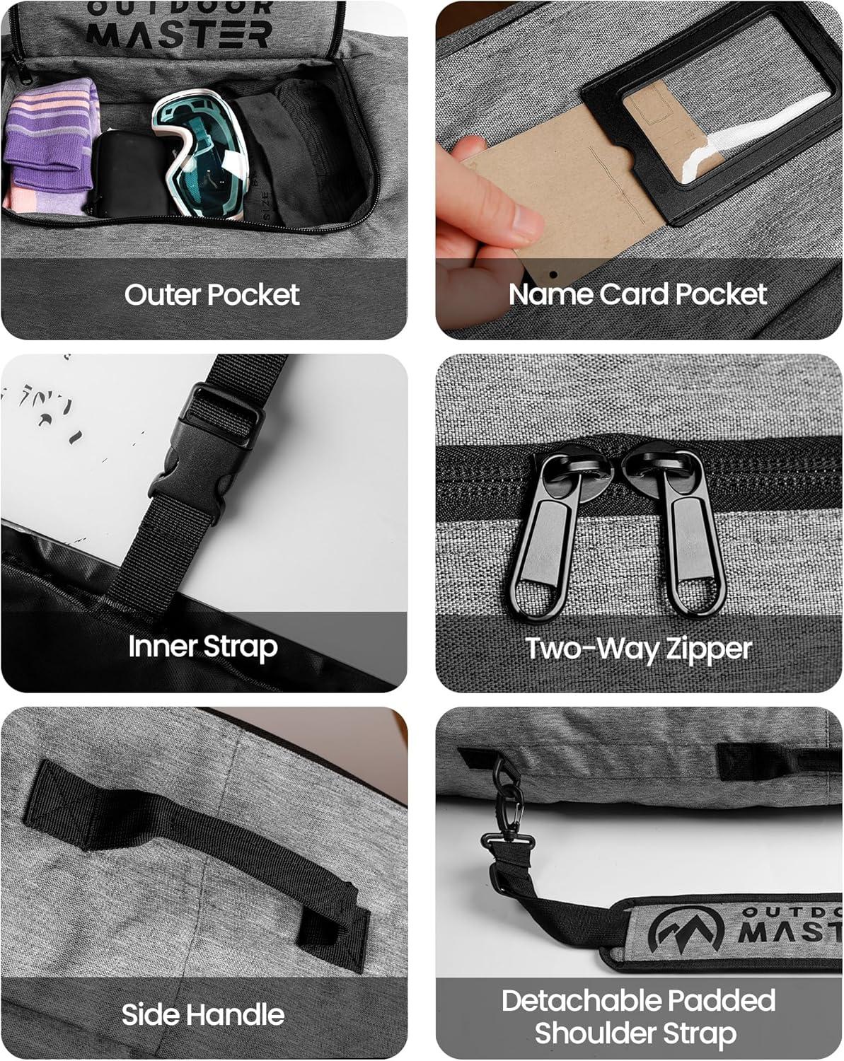 imageOutdoorMaster Snowboard Bag 900D Water Resistant Snowboard Travel Bag with Shoulder Strap Foldable Storage DesignGrey