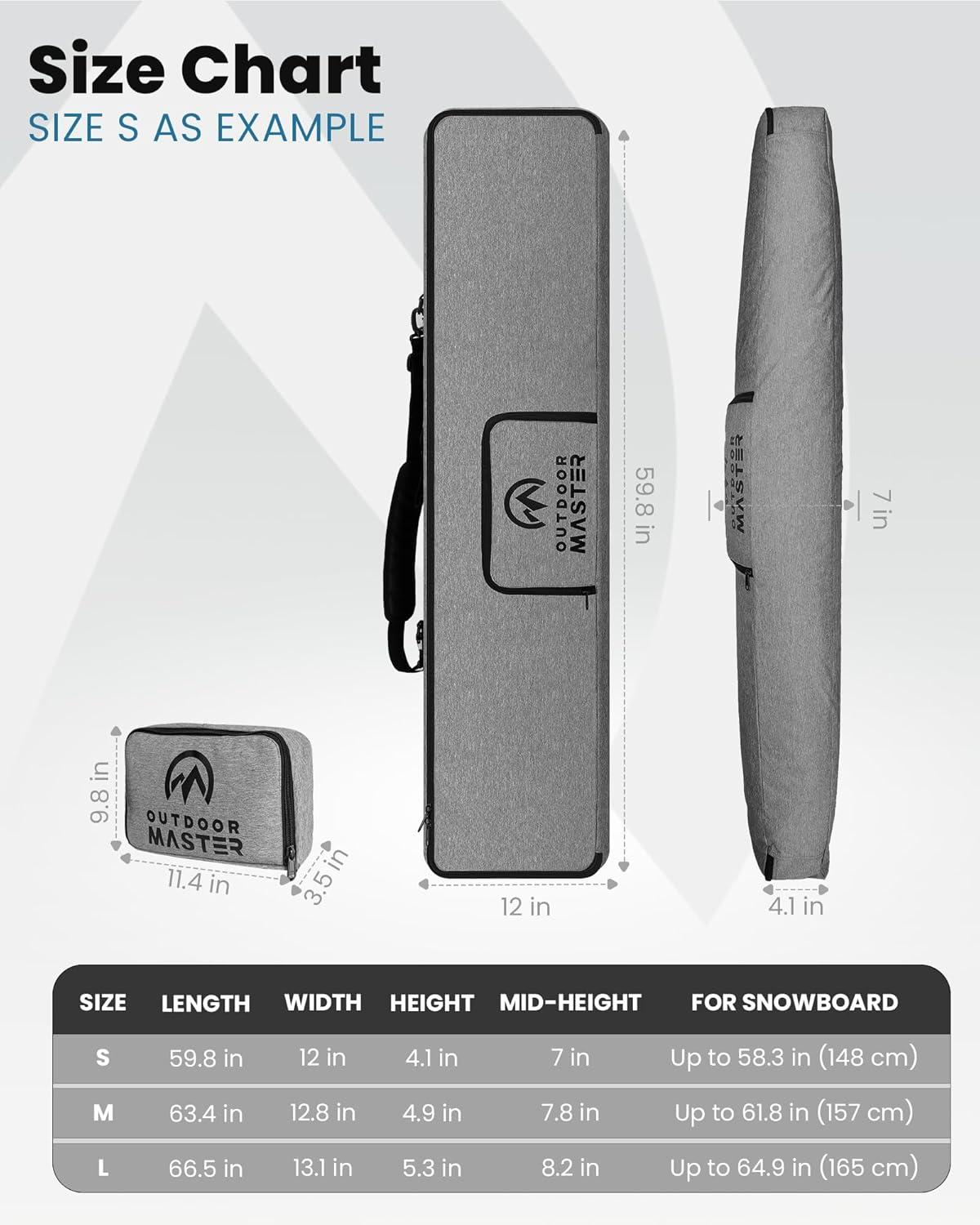 imageOutdoorMaster Snowboard Bag 900D Water Resistant Snowboard Travel Bag with Shoulder Strap Foldable Storage DesignGrey