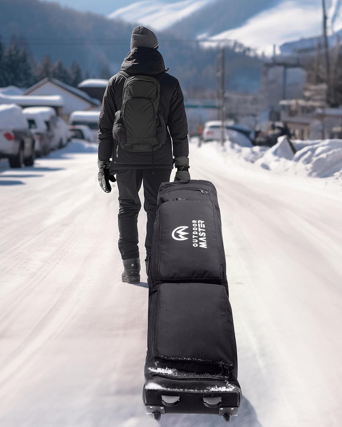 imageOutdoorMaster Update Expandable Padded Ski Bag Snowboard Bag with Wheels SkiSnowboard Travel Bag with WaterResistant Lining Pockets and Removable Shoulder Straps