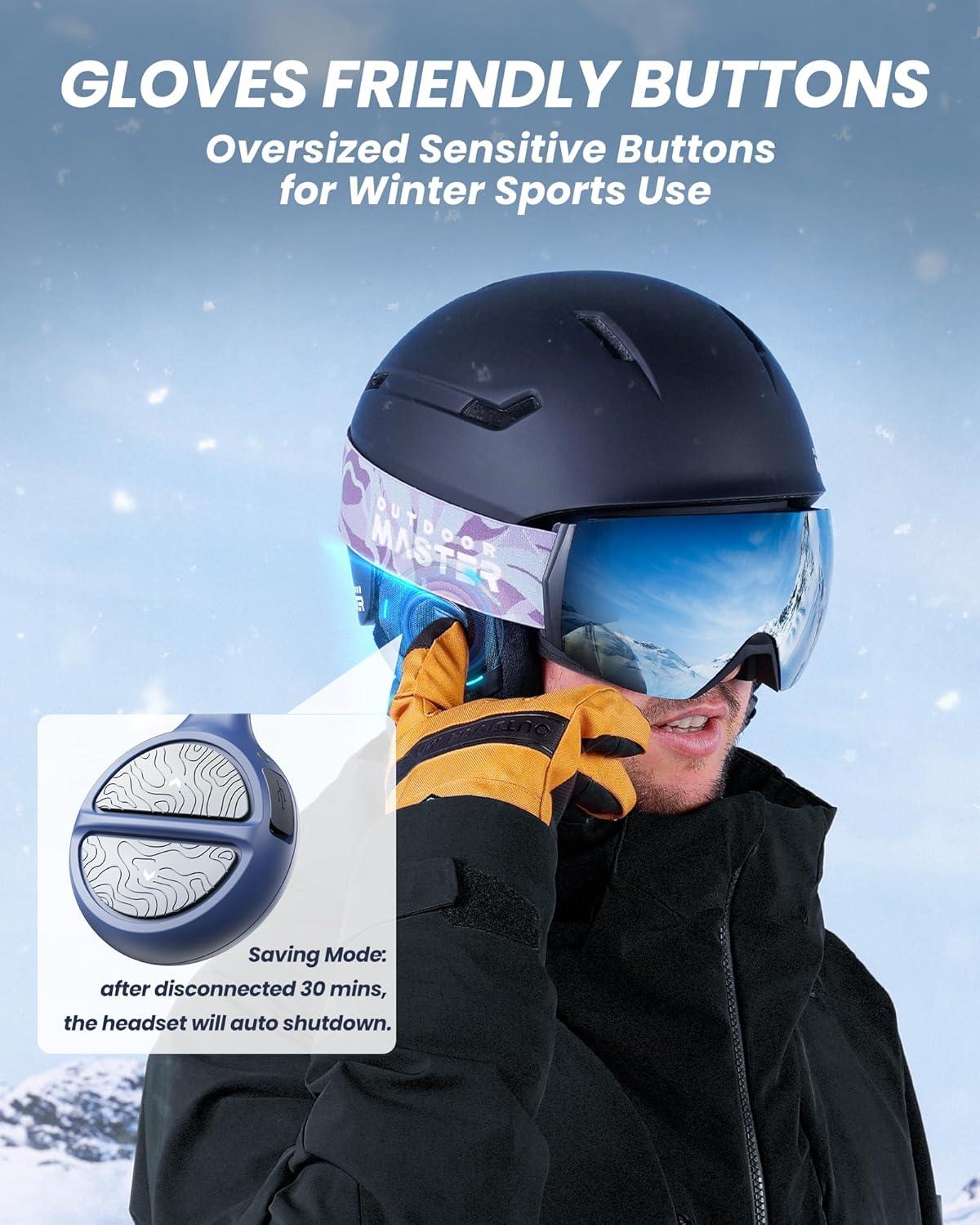 imageOutdoorMaster Wireless Bluetooth 53 Ski Helmet Dropin Headphones HD Speaker Chip Compatible with AudioReady Helmet with Builtin Mic for Motorcycling Easy Control Buttons IP45 SweatResistanceBlue