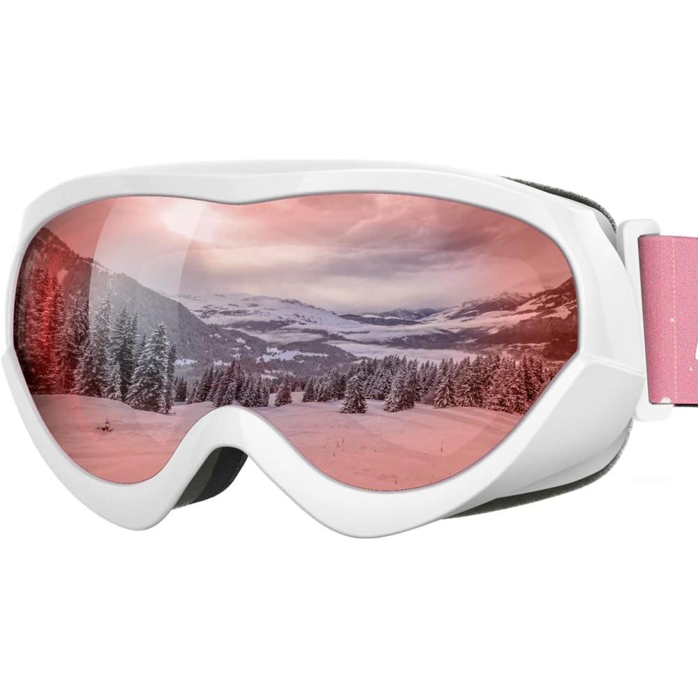 imageOutdoorMaster Kids Ski Goggles Helmet Compatible Snow Goggles for Boys ampamp Girls with 100 UV ProtectionVlt 28 White Frame Rose Red Lens