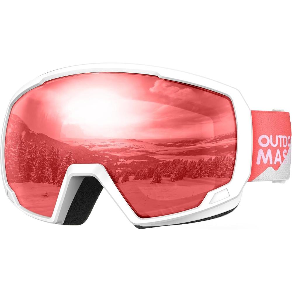 imageOutdoorMaster Kids Ski Goggles Snowboard Goggles Youth Snow GogglesVlt28 White Frame Light Rose Red Lens