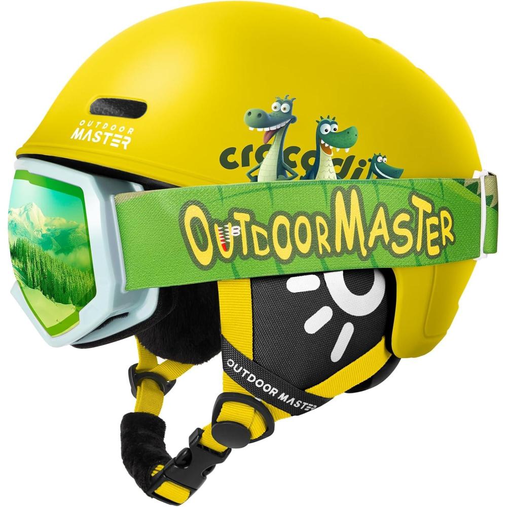 imageOutdoorMaster Kids Ski Helmet and Goggles Set Snowboard Helmet Durable PC Shell ampamp EPS Foam Snow Helmet 12 Cooling Vents Dial Fit Skiing Helmet SafetyCertified Snow Sport Helmets for Boys ampamp GirlsMatte Yellow