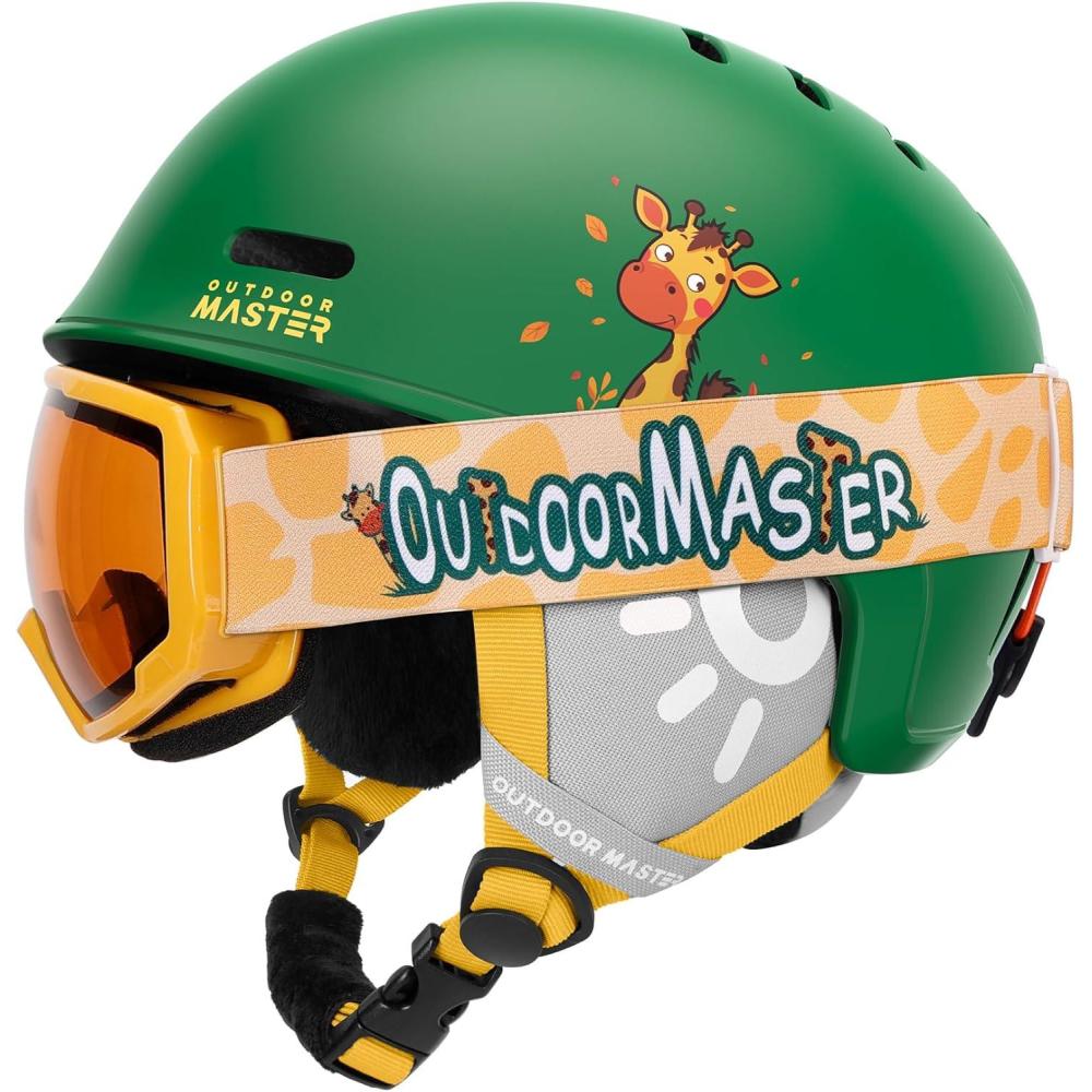 imageOutdoorMaster Kids Ski Helmet and Goggles Set Snowboard Helmet Durable PC Shell ampamp EPS Foam Snow Helmet 12 Cooling Vents Dial Fit Skiing Helmet SafetyCertified Snow Sport Helmets for Boys ampamp GirlsMatte Green