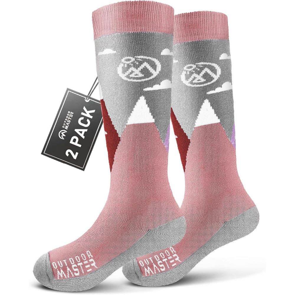 imageOutdoorMaster Merino Wool Ski Socks for Kids Boys ampamp Girls Thermal Winter Warm Snowboarding Socks for Cold WeatherPink Gray
