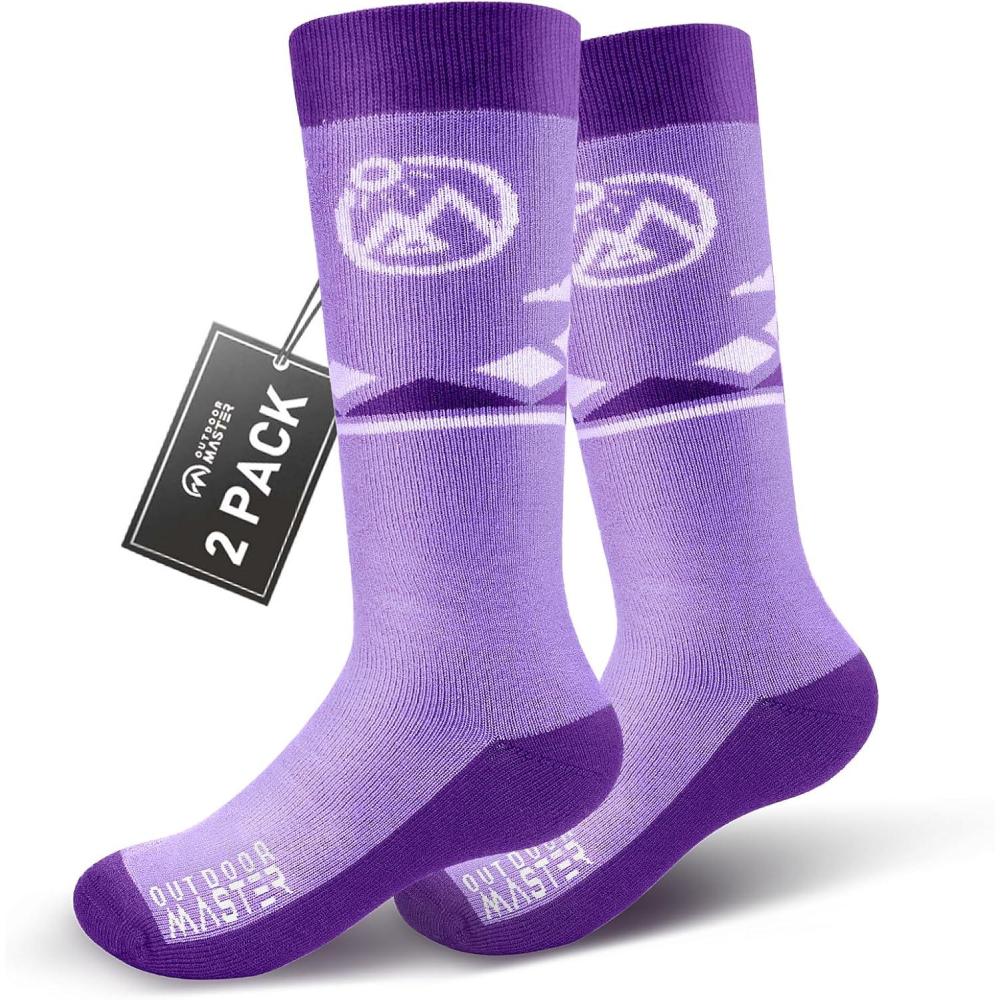 imageOutdoorMaster Merino Wool Ski Socks for Kids Boys ampamp Girls Thermal Winter Warm Snowboarding Socks for Cold WeatherZ Purple