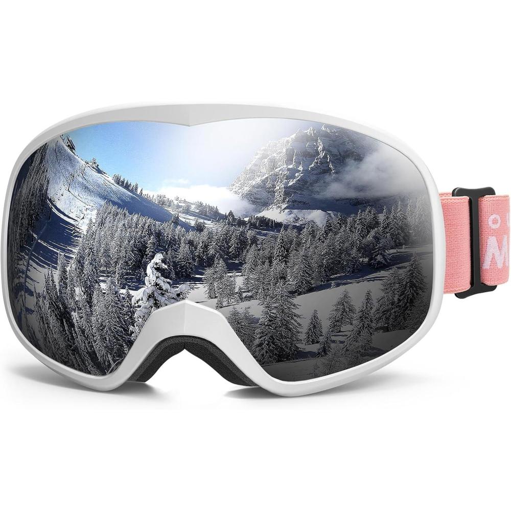 imageOutdoorMaster Owl Kids Ski Goggles OTG AntiFog Snowboard Goggles with 100 UV ProtectionWhite Framevlt 10 Silver Lens