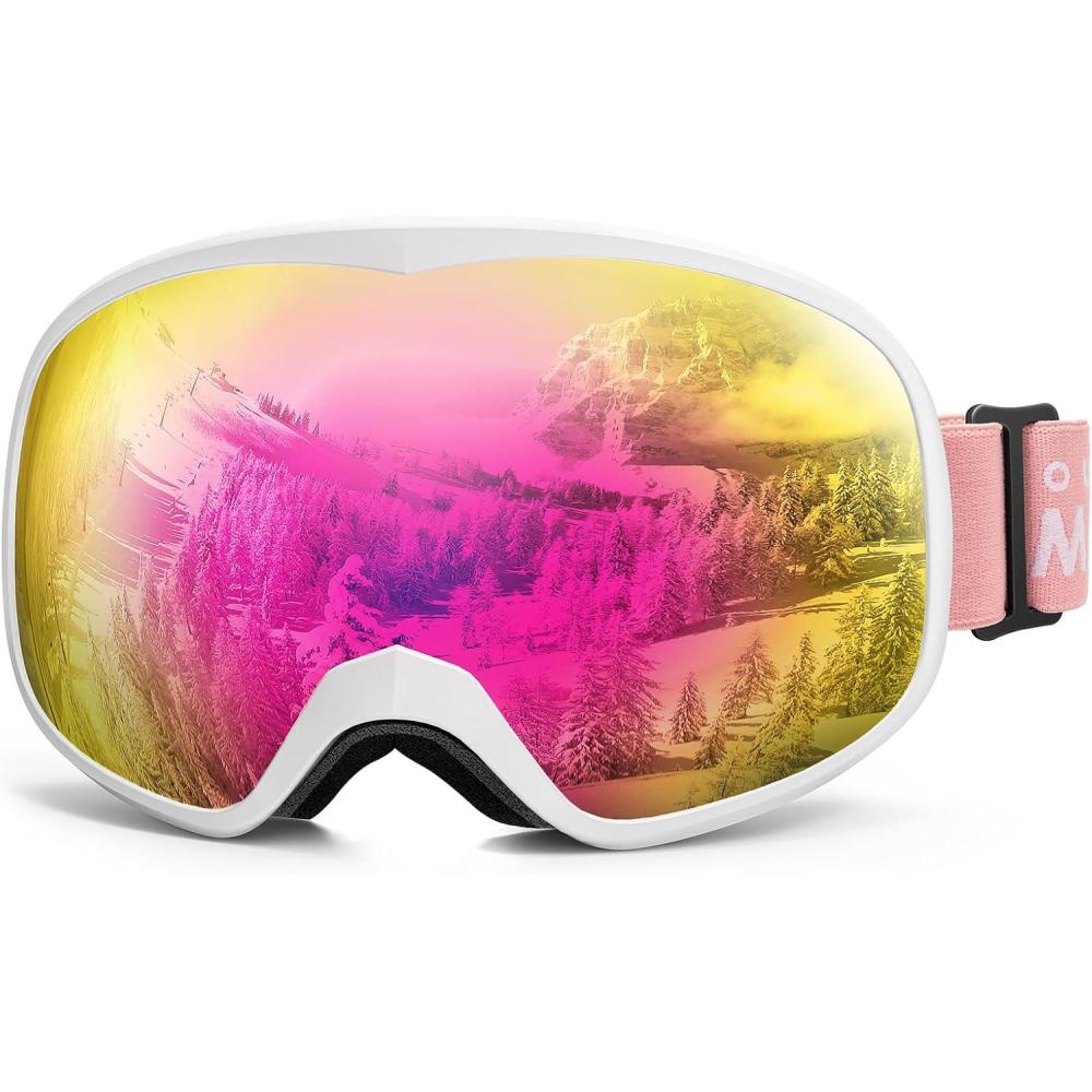 imageOutdoorMaster Owl Kids Ski Goggles OTG AntiFog Snowboard Goggles with 100 UV ProtectionWhite Framevlt 13 Revo Pink