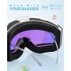 OutdoorMaster Falcon Kids Ski Goggles-Magnetic Interchangeable Lens, Anti Fog UV Protection OTG Snowboard Goggles for Youth(A1-vlt 12% Grey Lens With Revo Blue+dinosaur Strap)