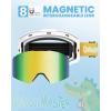 OutdoorMaster Falcon Kids Ski Goggles-Magnetic Interchangeable Lens, Anti Fog UV Protection OTG Snowboard Goggles for Youth(A1-vlt 12% Grey Lens With Revo Blue+dinosaur Strap)