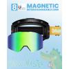 OutdoorMaster Falcon Kids Ski Goggles-Magnetic Interchangeable Lens, Anti Fog UV Protection OTG Snowboard Goggles for Youth(A1-vlt 17% Grey Lens With Revo Green+dinosaur Strap)