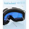 OutdoorMaster Falcon Kids Ski Goggles-Magnetic Interchangeable Lens, Anti Fog UV Protection OTG Snowboard Goggles for Youth(A1-vlt 28% Dark Blue Lens+sun Strap)