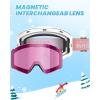 OutdoorMaster Falcon Kids Ski Goggles-Magnetic Interchangeable Lens, Anti Fog UV Protection OTG Snowboard Goggles for Youth(A-white Frame+vlt 46% Pink Lens)