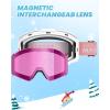 OutdoorMaster Falcon Kids Ski Goggles-Magnetic Interchangeable Lens, Anti Fog UV Protection OTG Snowboard Goggles for Youth(Lens-vlt 44% Pink)
