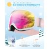 OutdoorMaster Owl Kids Ski Goggles OTG Anti-Fog Snowboard Goggles with 100% UV Protection(White Frame+vlt 13% Revo Pink)