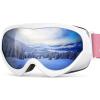 OutdoorMaster Kids Ski Goggles – Helmet Compatible Snow Goggles for Boys & Girls with 100% UV Protection(Vlt 10% White Frame Grey Lens)