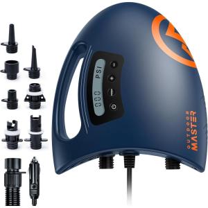 OutdoorMaster 20PSI High Pressure SUP Air Pump Shark – Intelligent Dual Stage Inflation & Auto-Off & Deflation, 12V DC Car Connector, for Inflatable Stand Up Paddle Boards, Boats(Dark Blue)