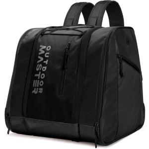 OutdoorMaster 38L Ski Boot Bag, Air Travel Snowboard Boot Backpack with Waterproof Bottom for Ski Helmet, Goggles and Gloves(Black)