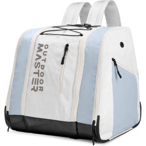 OutdoorMaster 38L Ski Boot Bag, Air Travel Snowboard Boot Backpack with Waterproof Bottom for Ski Helmet, Goggles and Gloves(Snowy)