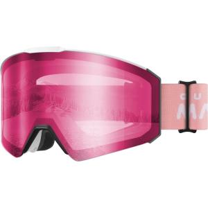 OutdoorMaster Falcon Kids Ski Goggles-Magnetic Interchangeable Lens, Anti Fog UV Protection OTG Snowboard Goggles for Youth(A-white Frame+vlt 46% Pink Lens)