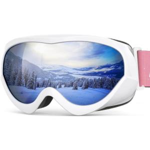 OutdoorMaster Kids Ski Goggles – Helmet Compatible Snow Goggles for Boys & Girls with 100% UV Protection(Vlt 10% White Frame Grey Lens)