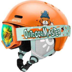 OutdoorMaster Kids Ski Helmet and Goggles Set, Snowboard Helmet, Durable PC Shell & EPS Foam, Snow Helmet 12 Cooling Vents, Dial Fit Skiing Helmet, Safety-Certified Snow Sport Helmets for Boys & Girls(Glossy Dark Orange)