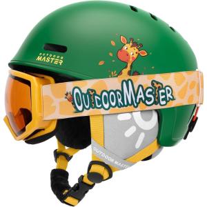 OutdoorMaster Kids Ski Helmet and Goggles Set, Snowboard Helmet, Durable PC Shell & EPS Foam, Snow Helmet 12 Cooling Vents, Dial Fit Skiing Helmet, Safety-Certified Snow Sport Helmets for Boys & Girls(Matte Green)