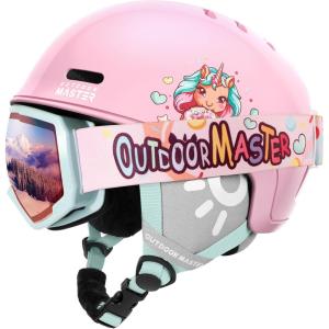 OutdoorMaster Kids Ski Helmet and Goggles Set, Snowboard Helmet, Durable PC Shell & EPS Foam, Snow Helmet 12 Cooling Vents, Dial Fit Skiing Helmet, Safety-Certified Snow Sport Helmets for Boys & Girls(Glossy Pink)