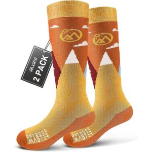 OutdoorMaster Merino Wool Ski Socks for Kids, Boys & Girls, Thermal Winter Warm Snowboarding Socks for Cold Weather(Carrot Orange – 2 Pack)