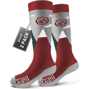 OutdoorMaster Merino Wool Ski Socks for Kids, Boys & Girls, Thermal Winter Warm Snowboarding Socks for Cold Weather(Christmas – 2 Pack)