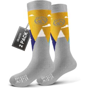 OutdoorMaster Merino Wool Ski Socks for Kids, Boys & Girls, Thermal Winter Warm Snowboarding Socks for Cold Weather(Dust Gray – 2 Pack)