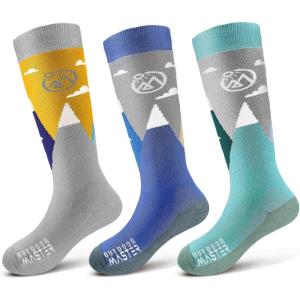OutdoorMaster Merino Wool Ski Socks for Kids, Boys & Girls, Thermal Winter Warm Snowboarding Socks for Cold Weather(Dust Gray  Blue Mountains  Woodland Green)