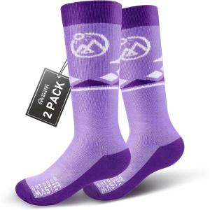OutdoorMaster Merino Wool Ski Socks for Kids, Boys & Girls, Thermal Winter Warm Snowboarding Socks for Cold Weather(Z -Purple)